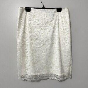 Vintage Laura Studio Ivory Lace Beaded Knee Length Pencil Skirt Size 16 bin 3J